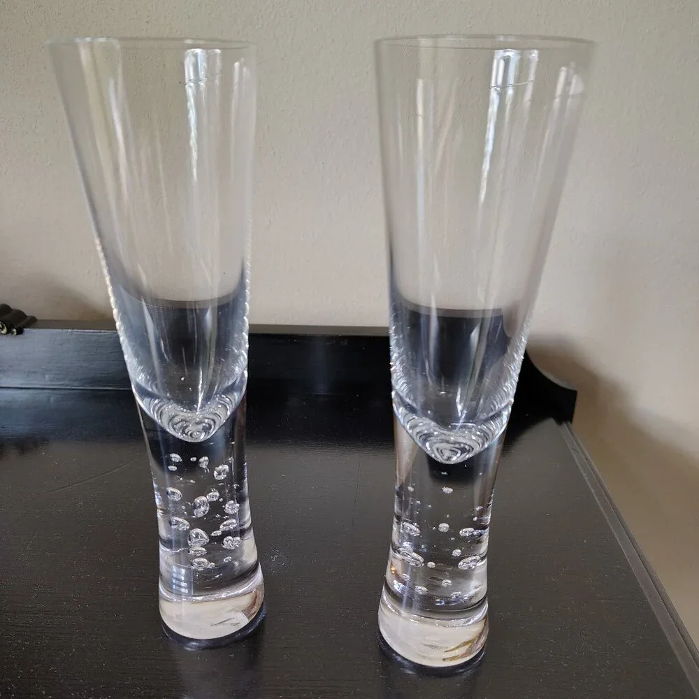 Crate & Barrel‎ Verve Krosno Champagne Glasses Bubble Stem Poland set of 2